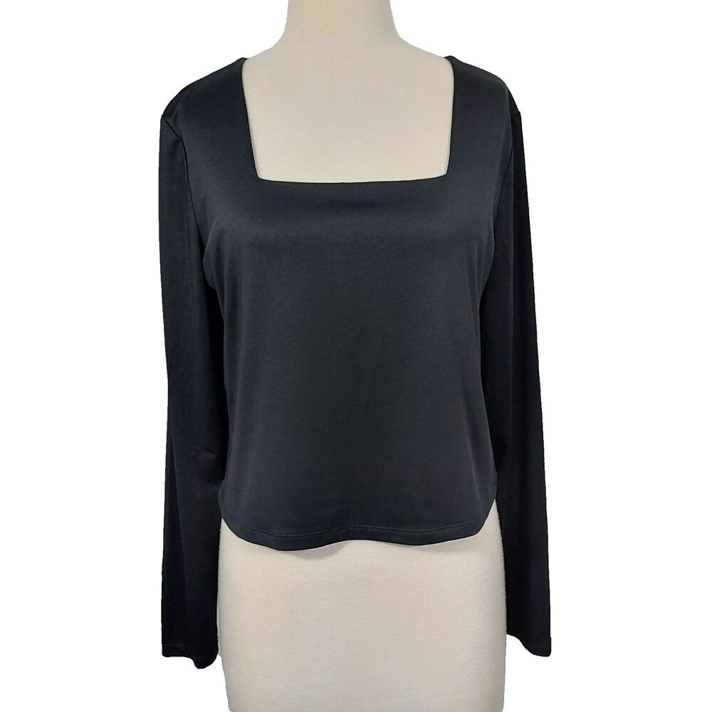 Madden NYC Black Square Neck Crop Shirt Top Long Sleeve Stretch XXXL Juniors